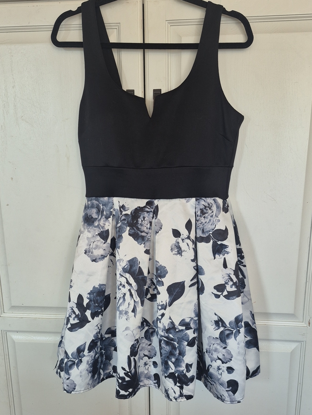 Black and White Navy Floral Fit & Flare Dress